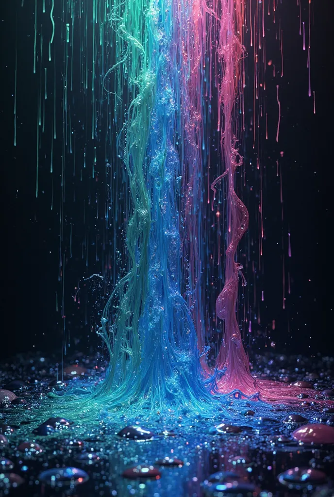 Colors flowing like a waterfall on a midnight black background 