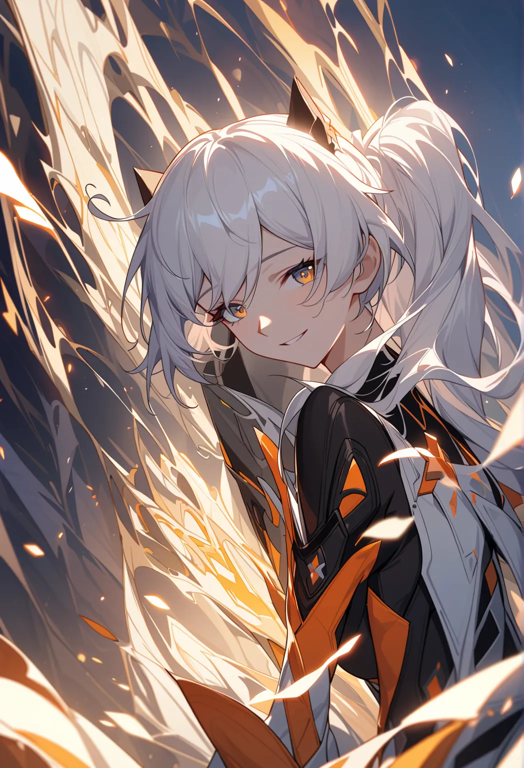 One girl, Kiana Kaslana \(Hersher of the End), Honkai Impact 3, ponytail, smile, (Very fine grain:1.37), (Diamond shaped iris:1.5)