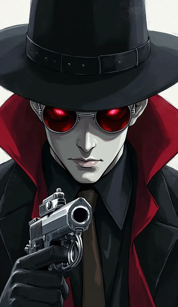 Alucard character from the anime Helsing, his hat, with his round sunglasses and his silver pistol