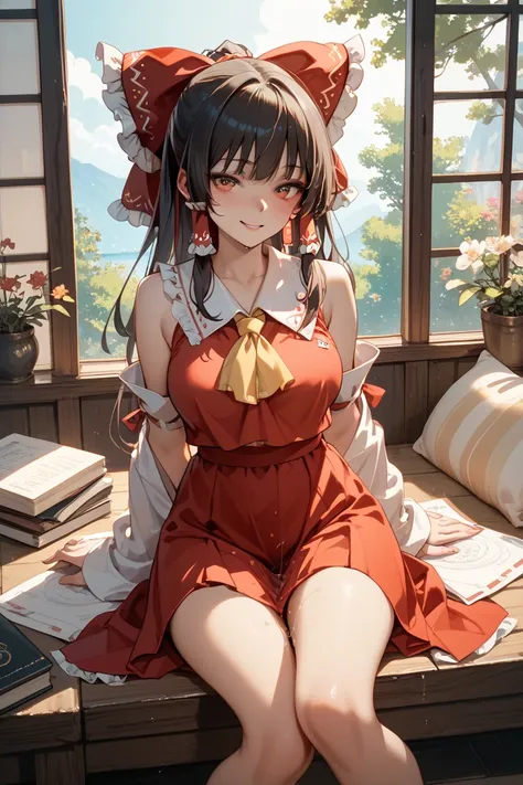 Hakurei Reimu　 open　female genitals　Love juice　naked