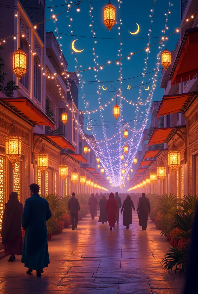 8. A decorated street with Ramadan lights