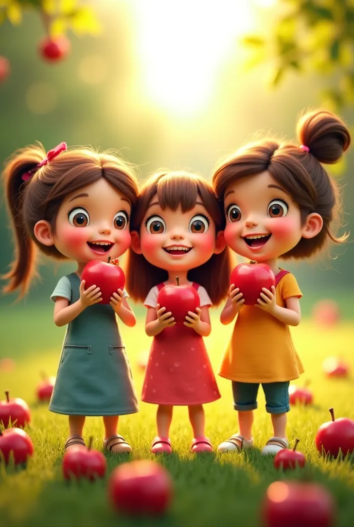 3 girls holding apples