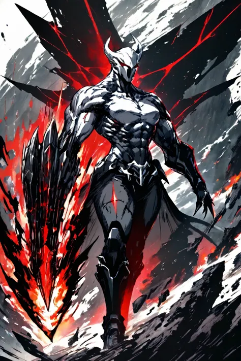 appearance:

A tall demon and muscular with matt white metallic skin, as if they were made of pure iron.

Their eyes are bright red lines without pupils, always fixed on their objective.

Their hair is short and ash black, with pointed locks that appear to...