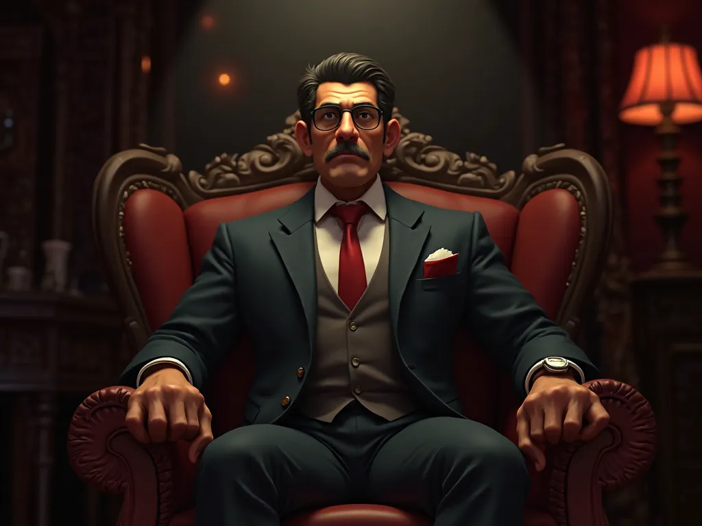 Image Prompt:

"Ravi Mehra, a powerful and sly businessman, is sitting in a private club with a dim light. Some dangerous people are sitting around him - big gangsters of Mumbai underworld.,3D cartoon animation