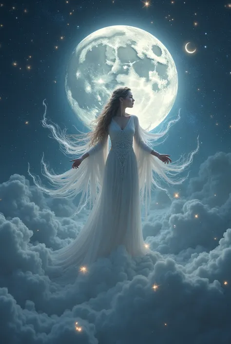 Moon goddess in the starry sky