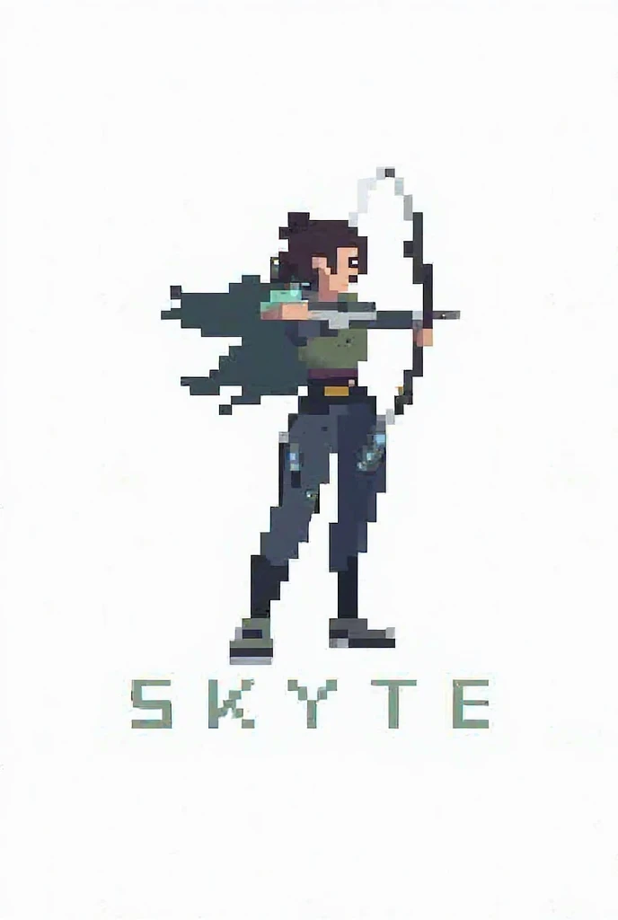 ### **Logo Concept: "Skyte"**
1. **Symbol**:  
   - **A Pixelated Female Archer in an Action Pose**: The character is about 12-16 pixels tall, standing confidently with a bow drawn and an arrow ready to fire.  
   - The archer’s design is simple but detail...