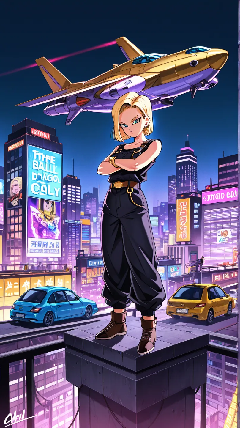 Create Dragon Ball Android 17 in a city 