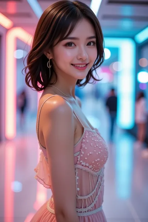  Beautiful Virtual Idols  ,  Detailed Digital Avatars  , bright holographic figure , Clear Glowing Skin  , detailed facial features , charming smile , Delicate expression,  I wear long, flowing hair , Elegant Poses ,  Surreal Futuristic Environments  , pol...