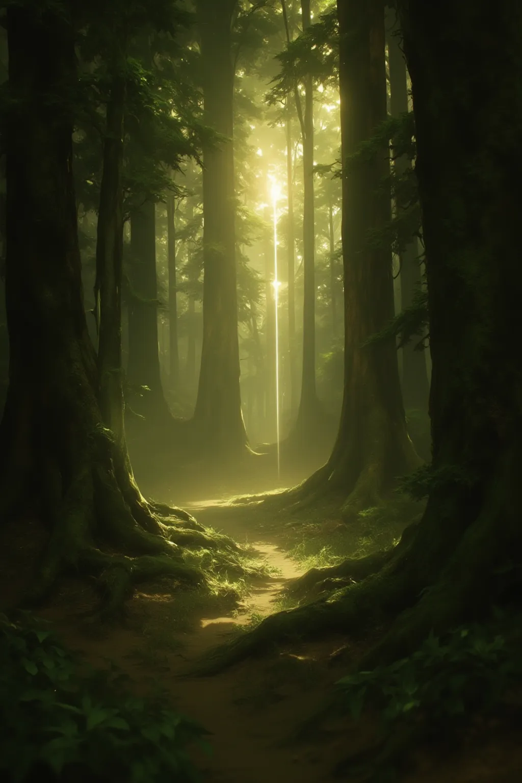 illustrate: In a secluded forest, A ray of sunlight breaks through the dense canopy, Casting a hazy glow on the forest floor. Among the towering trees, Mysterious shadows seem to come alive, Whispering secrets to those who dare to listen. Catch the mysteri...