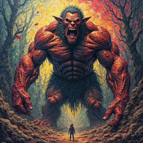 NFT colorful 3d woodcut painted ounce
Wild creepy full body 
 Angry Giant  