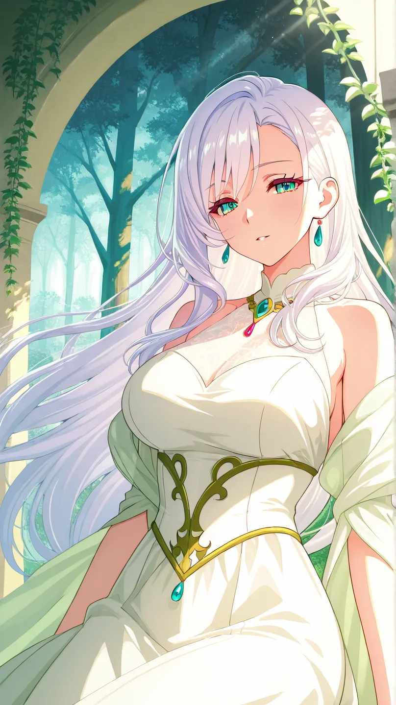 Sexy Waifu Mature Mineral Dragon, with white hair and eyelashes, 