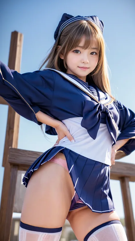 masterpiece,Product quality,Young and Beautiful Detailed Japanese Woman,smile,Famous Pin-up Model,Sexy Photo Book Shoot ,Flashy High School Girl Cosplay,
(well-proportion:1.3),Medium build,
(Cowboy shot),( taken from below:1.5),(Composition with emphasis o...