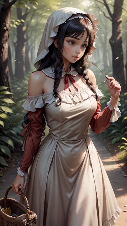 Of course! I will create an artistic and elegant description of Little Red Riding Hood,  maintaining a sophisticated and respectful tone , within ethical guidelines.  Here goes :

---

** Description :**  
Little Red Riding Hood is portrayed in a dense for...