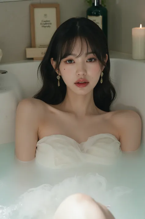 A sexy Korean beauty soaks in the bathtub
