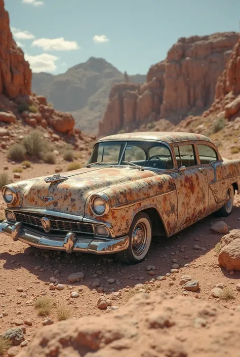 1950 car with rock paint