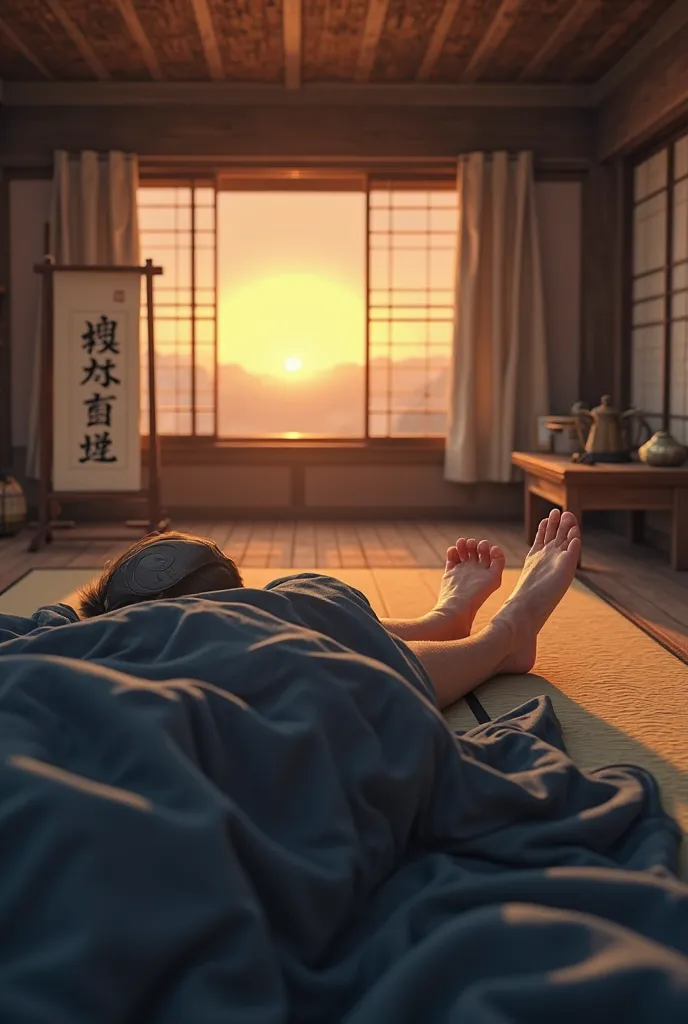 You wake up in your room in Konoha at dawn. The scene is captured from your eyes, in first-person perspective.
Your vision clears as you open your eyes, revealing the aged wooden ceiling of your room, textured with fine cracks and grain patterns. Your legs...