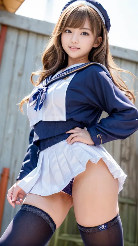 masterpiece,Product quality,Young and Beautiful Detailed Japanese Woman,smile,Famous Pin-up Model,Sexy Photo Book Shoot ,Flashy High School Girl Cosplay,
(well-proportion:1.3),Medium build,
(Cowboy shot),( taken from below:1.5),(Composition with emphasis o...