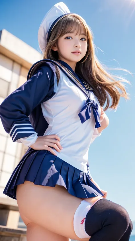 masterpiece,Product quality,Young and Beautiful Detailed Japanese Woman,smile,Famous Pin-up Model,Sexy Photo Book Shoot ,Flashy High School Girl Cosplay,
(well-proportion:1.3),Medium build,
(Cowboy shot),( taken from below:1.5),(Composition with emphasis o...