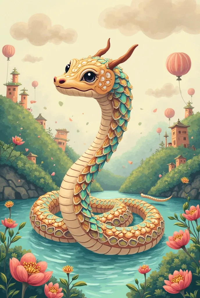 Year of the Snake Miyazaki Hayao style  illustration