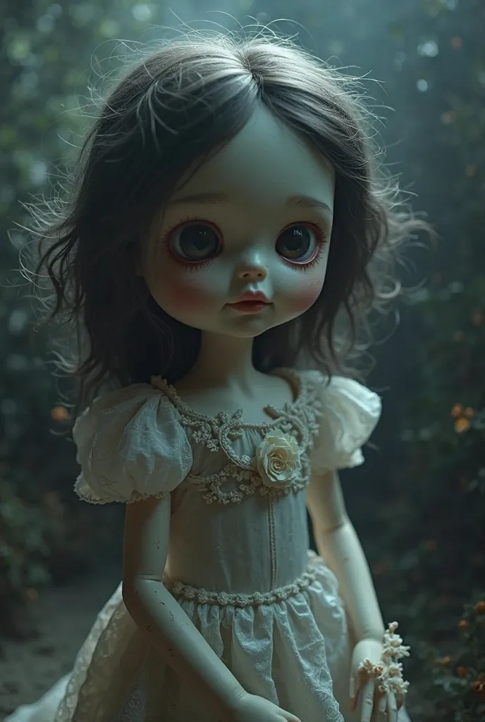 Create an animation of a beautiful and spooky doll