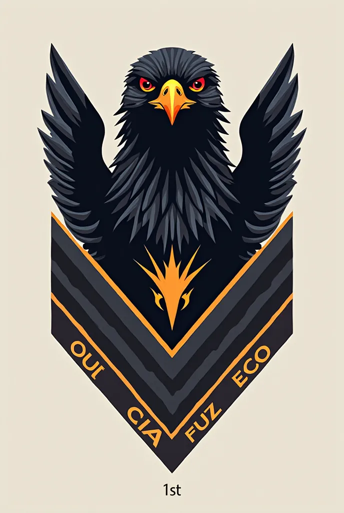 A coat of arms for the army, a black falcon in the middle showing only his head and underneath it written 1st CIA FUZ PQDT, In the shape of a ! 