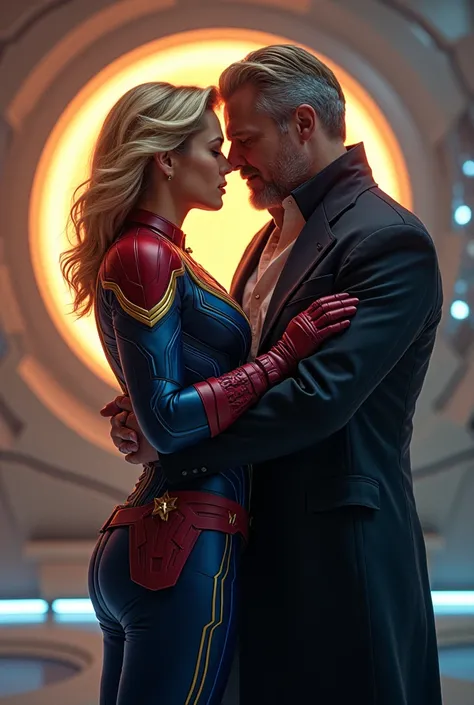 Captain Marvel Brie Larson kissing Professor Xavier James McVoie