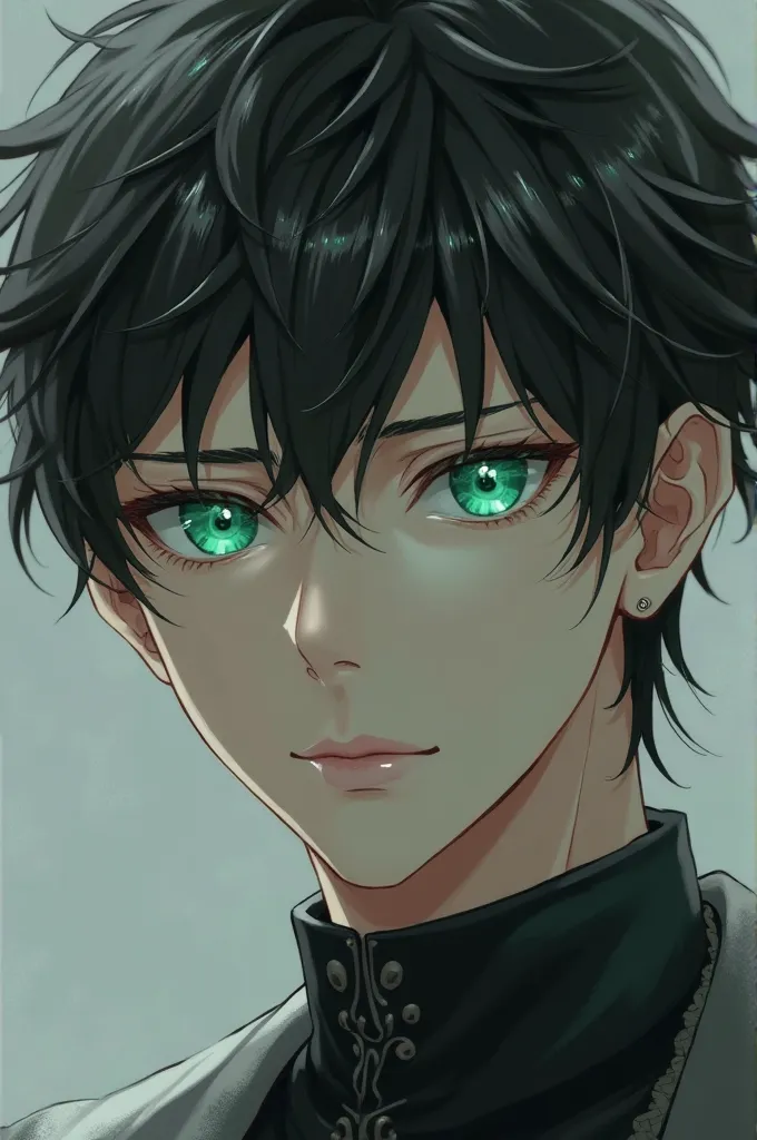 Ultra high definition Anime men with green eyes and gray background