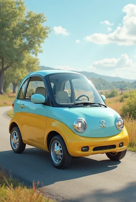 a light blue and pastel yellow car on the edges