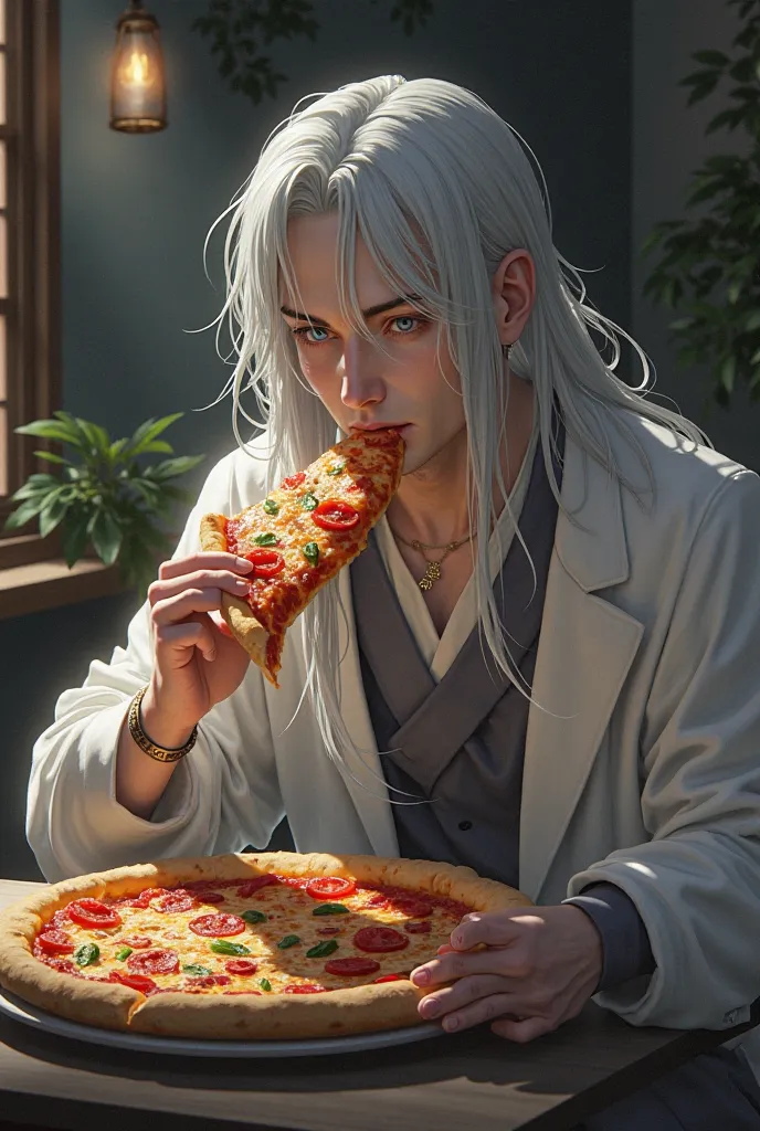 Satoru Gojo eating pizza