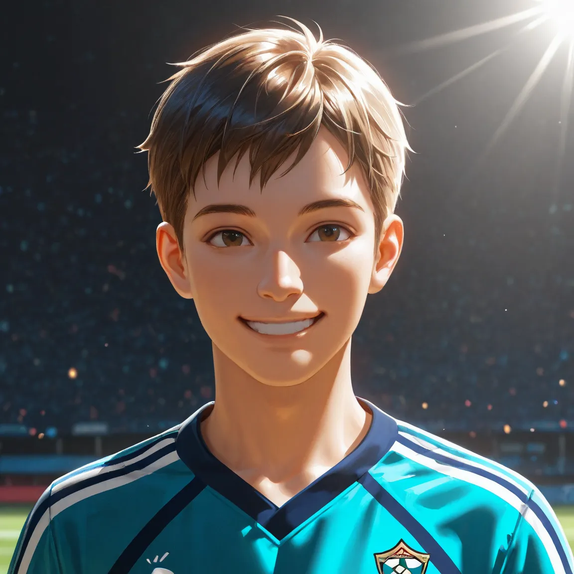 Front view、soccer player、1 person、handsome、upper body、smile