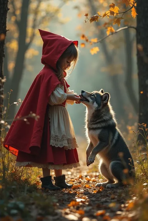 Little red riding hood playing chas whit wolf