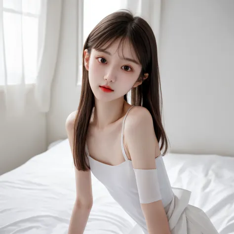 score_9, score_8_up , score_7_up , realistic, photo, detailed face and eyes, detailed skin,maid clothes,20 years old,young cute girl,(younger:1.5), hairpins,,(thin:1.3),(Lanky:1.1),(Tiny :1.1),(:1.0),bed,rating_safe,black tights,,flat chest,thin,Lanky,shor...