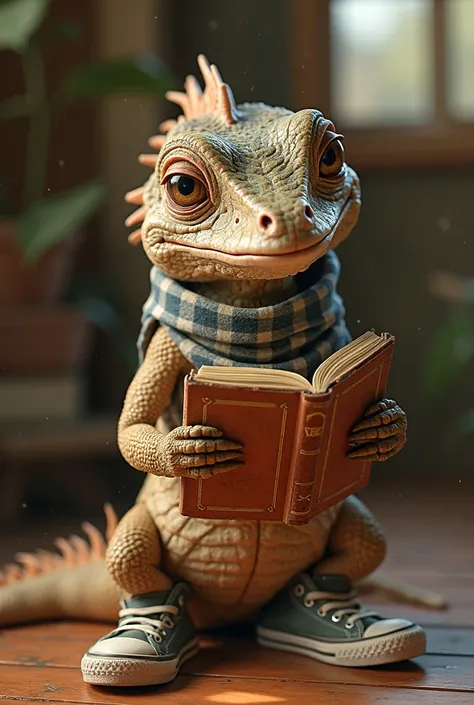 A hyper-realistic, ultra-high-definition 4K render of a bizarre yet charming creature, a vintage iguana with a soft, aged texture.
Its body has an organic, slightly worn appearance, as if it has been around for a long time, giving it a nostalgic and warm p...