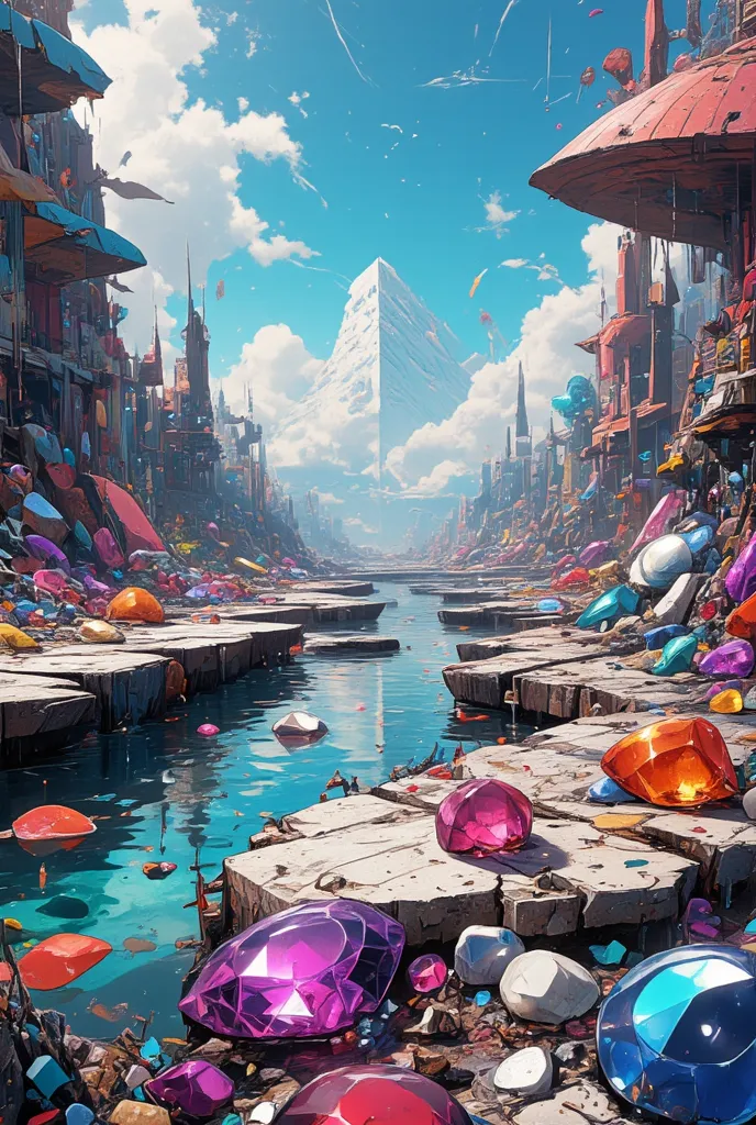  A Flat World Filled With Gems, planet, octane rendering, surreal