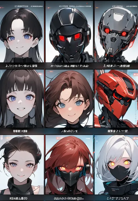 masterpiece、No matter how high quality、portrait、 android woman 、 player list、 robot 、Machine Body、cute、Pale Glowing Eyes、long hair、 Smile、plastic skin、 Terminator、 android、 cybertech、Black Mask、Ghost in the Shell、Blade Runner、electrical wiring、Blood vessel...