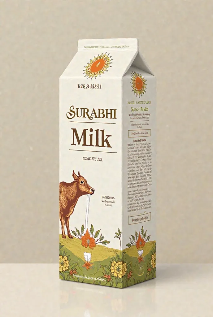 SURABHI Milk Packet Design Brief:

Theme: Purity, tradition, and nourishment with a modern yet culturally rich aesthetic.

Imagery:

Elegant cow illustration or milk pouring into a bowl.

Subtle traditional motifs (Warli, Kerala murals, or mandala borders)...