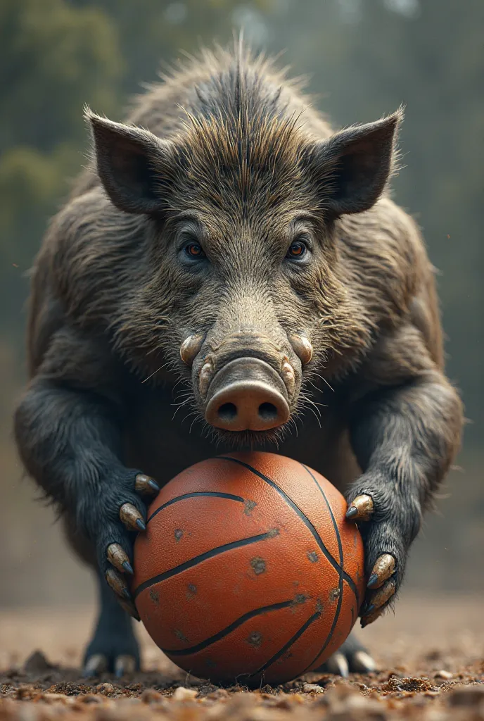 Draw an angry boar with a basketball 