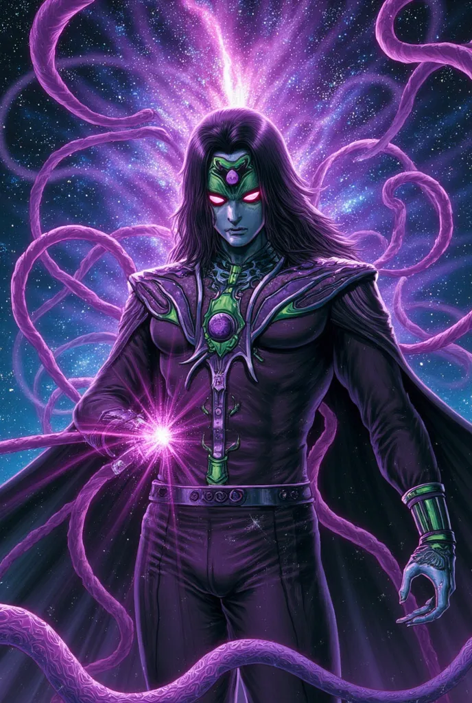 Orochimaru – The Lord of the Star Serpent

Image Description:
Orochimaru is now a master of the cosmic arts, his abilities being expanded to control serpents of cosmic energy. His armor is a black suit with green and purple accents, with star patterns inte...