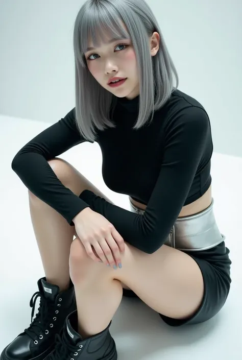 A daring convergence of futurism and monochrome minimalism with a 20-year-old cute Japanese model, with an hourglass figure sexy body, hourglass body, In the correct chest position medium-large breasts, pokies, very slim waist, medium-large butt, curvy, ei...