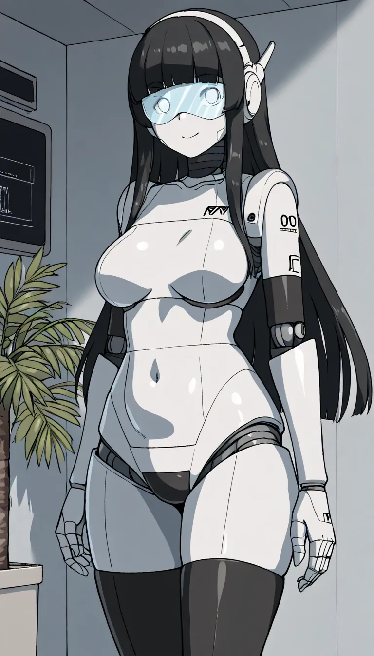 masterpiece, best quality, extremely detailed, (8K, 4K, Best Quality, hight resolution, 超A high resolution:1.1), ,8k portrait, Japaese android Girl,Plump , dark black leg cover,announcer,control panels,android,Droid,Mechanical Hand, Robot arms and legs, Bl...