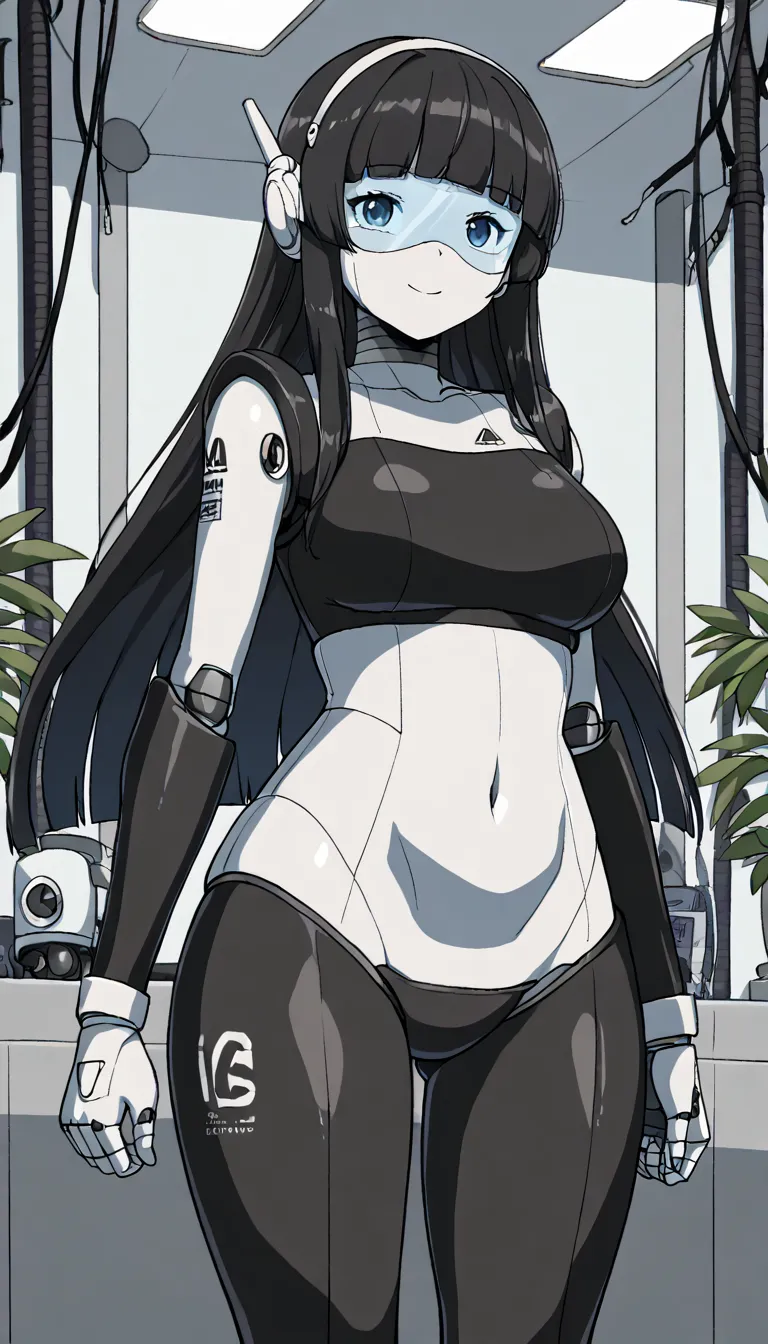 masterpiece, best quality, extremely detailed, (8K, 4K, Best Quality, hight resolution, 超A high resolution:1.1), ,8k portrait, Japaese android Girl,Plump , dark black leg cover,announcer,control panels,android,Droid,Mechanical Hand, Robot arms and legs, Bl...