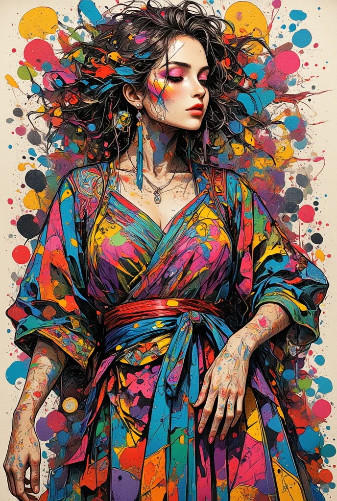 (masterpiece, Top Quality, best quality, official art, Beautiful and Artistic:1.2), (1 girl:1.3), very detailed,(Fractal Art:1.2),colorful,Most detailed,( zentangle :1.2), (dynamic pose), (Abstract background:1.5), ( Traditional Dress:1.2), ( Shiny Skin), ...