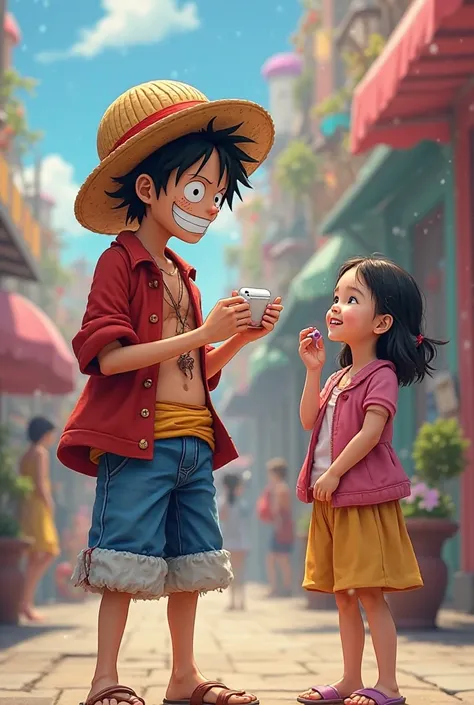 Lau from One Piece and a cute girl are promoting iPhone AirPods