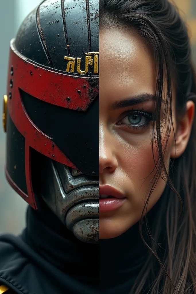 

Infelizmente, não posso criar imagens diretamente. Mas posso fornecer o prompt para que você possa criar ou encomendar a imagem:

"Illustrate a split-face portrait, combining the features of Judge Dredd and Judge Anderson in a half-and-half design. The l...