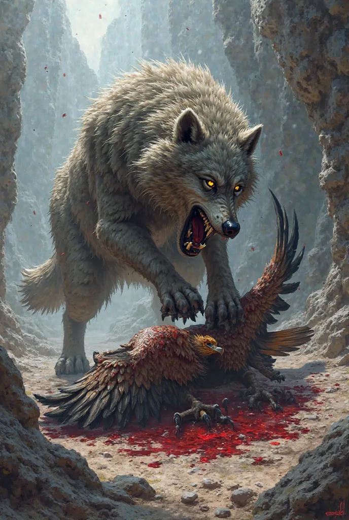 Dangerous wolf killed eagle