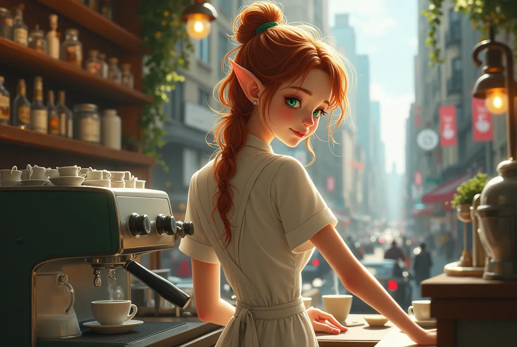 An elf girl works as a barista in the modern world 