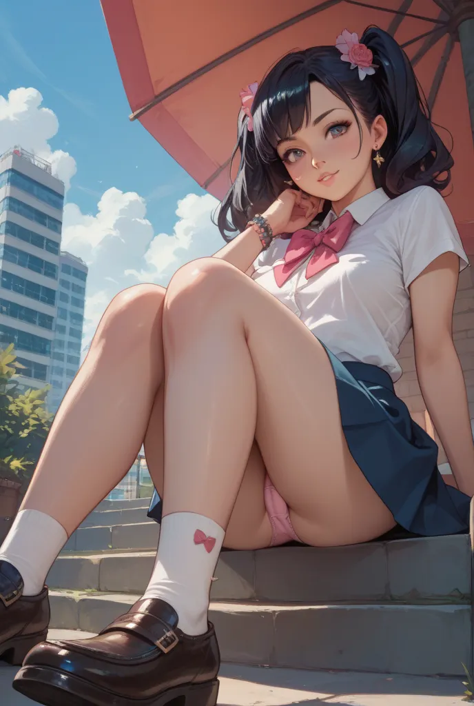 Anime girl with her panties showing upskirt