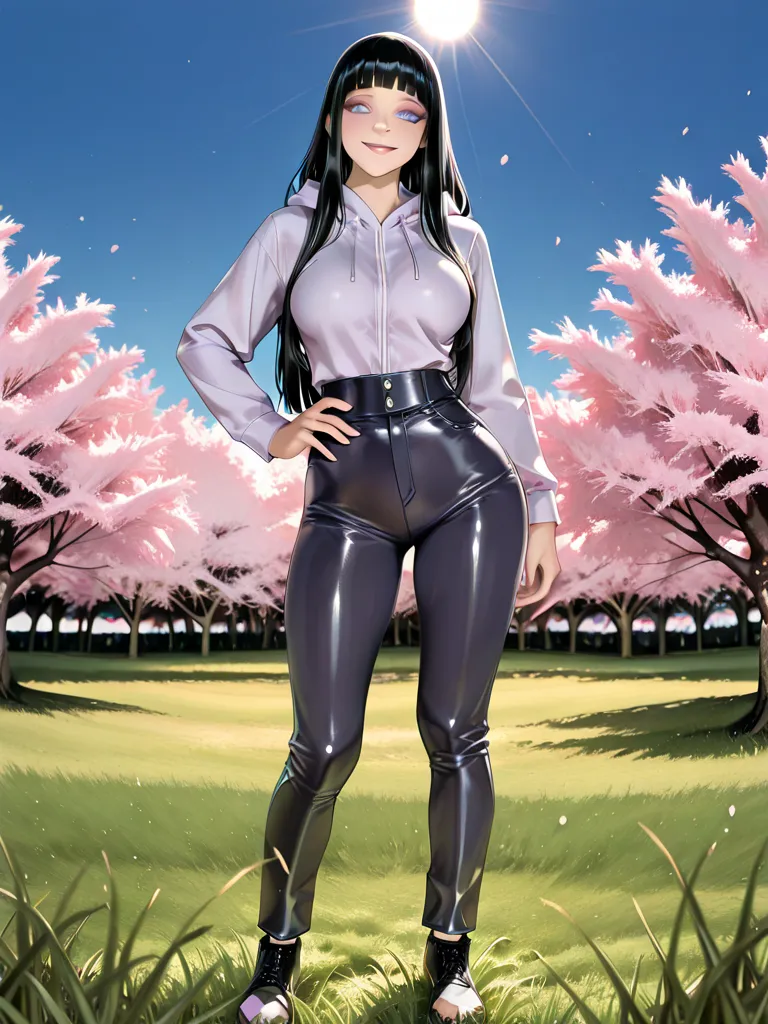 H1N4T4, 1girl, hyuuga hinata, solo, (realistic:0.5), masterpiece, solo, (best quality, perfect detailed, beautifully detailed face, detailed eyes), glistening shiny, ray tracing, DOF, HDR, gradient eyes, sharp eyelashes, ((eyelashes)), mascara, detail_face...