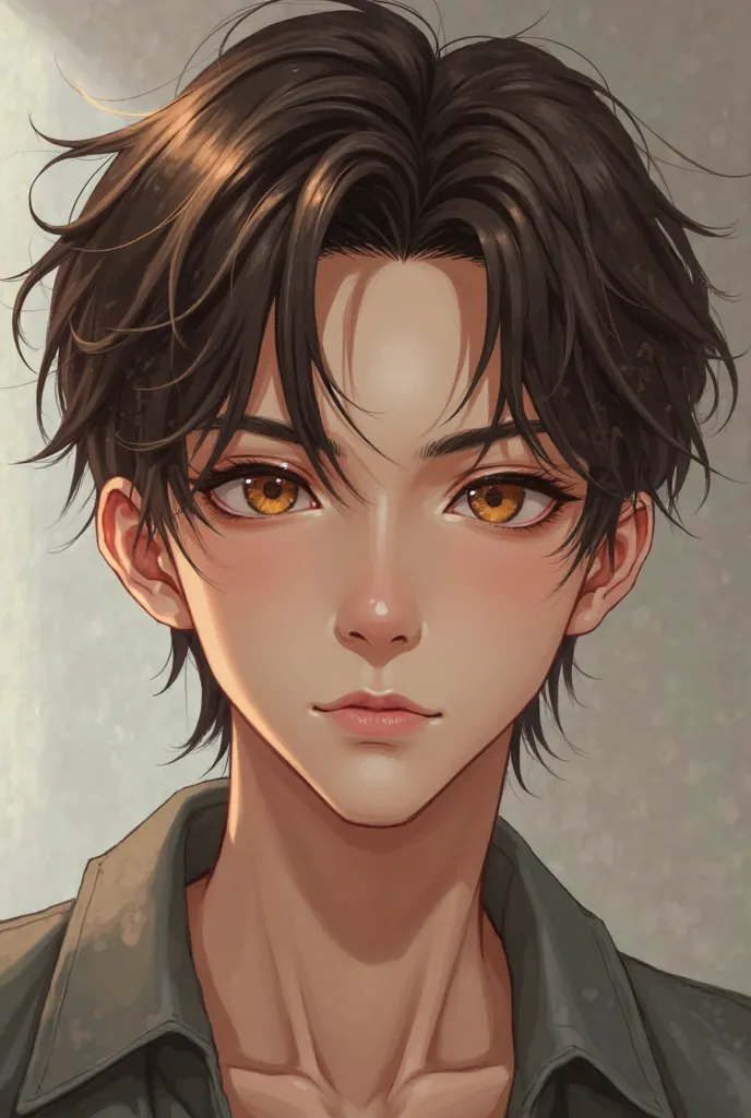 Male brown hair honey-colored eyes Manhwa type realistic but not so much 