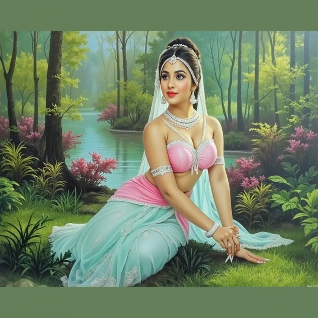 A beautiful, digitally painted portrait of a woman in traditional South Asian attire, wearing a vibrant yellow saree with gold embellishments, detailed jewelry, and a radiant smile,  exhibiting a rich color palette and smooth, realistic textures, reminisce...